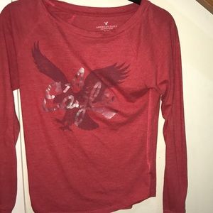 AMERICAN EAGLE Logo Red Long sleeved top